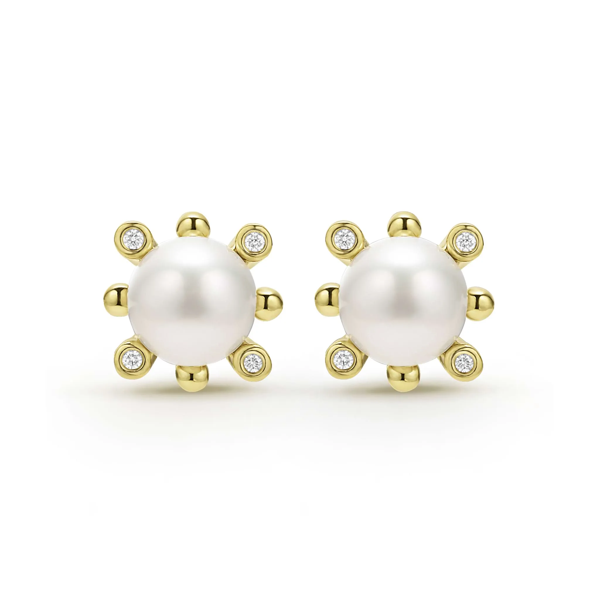 Luna 18K Gold Fleur Pearl Diamond Stud Earrings