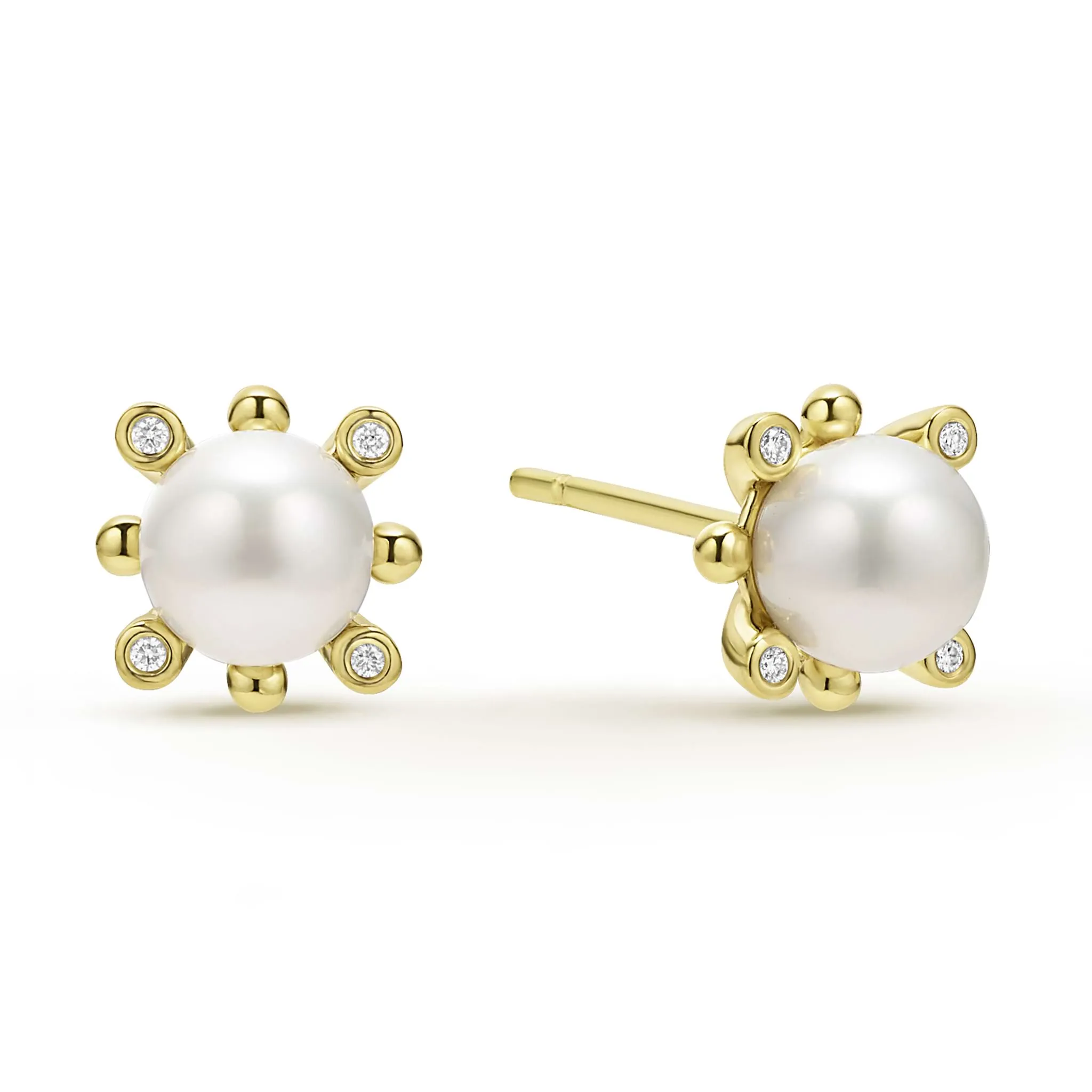 Luna 18K Gold Fleur Pearl Diamond Stud Earrings