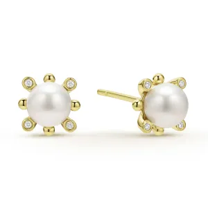Luna 18K Gold Fleur Pearl Diamond Stud Earrings