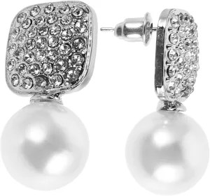 Luxurious Bow Pearl Earrings for Women Rhinestone Bowknot Design Trendy Clip on Pearl Earrings