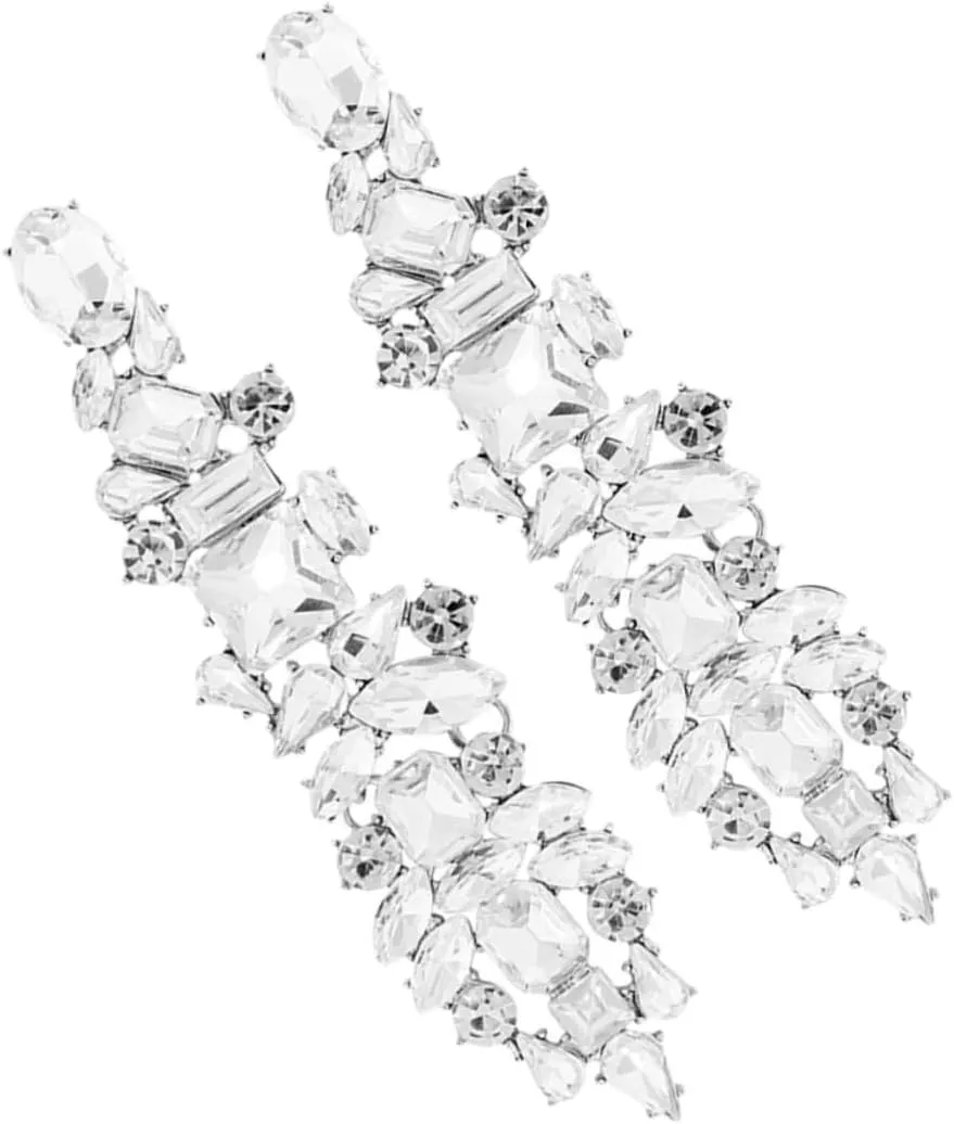 Luxurious Sparkling Dangle Earrings Big Rhinestones Geometric Shape Long Earrings for Women Bridal Wedding Zinc Alloy