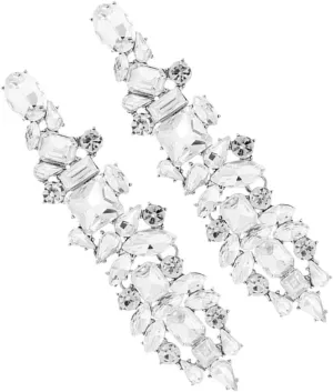 Luxurious Sparkling Dangle Earrings Big Rhinestones Geometric Shape Long Earrings for Women Bridal Wedding Zinc Alloy
