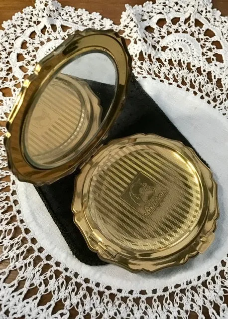 Machine Engraved Brass Vintage Stratton Powder Compact