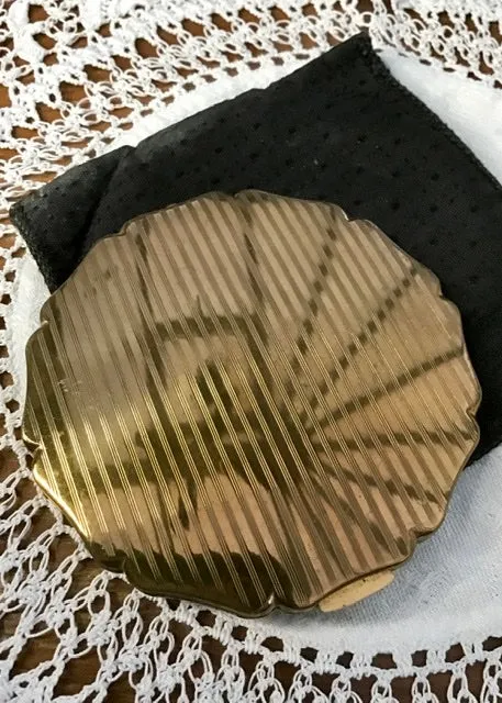 Machine Engraved Brass Vintage Stratton Powder Compact