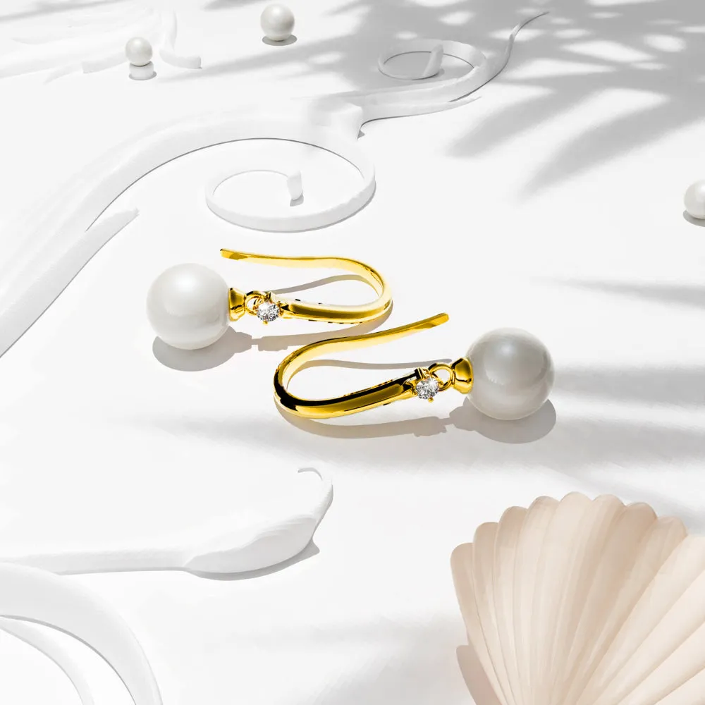 Magnificent Pearl Hook Gold Earrings Embellished With SWAROVSKI Crystals
