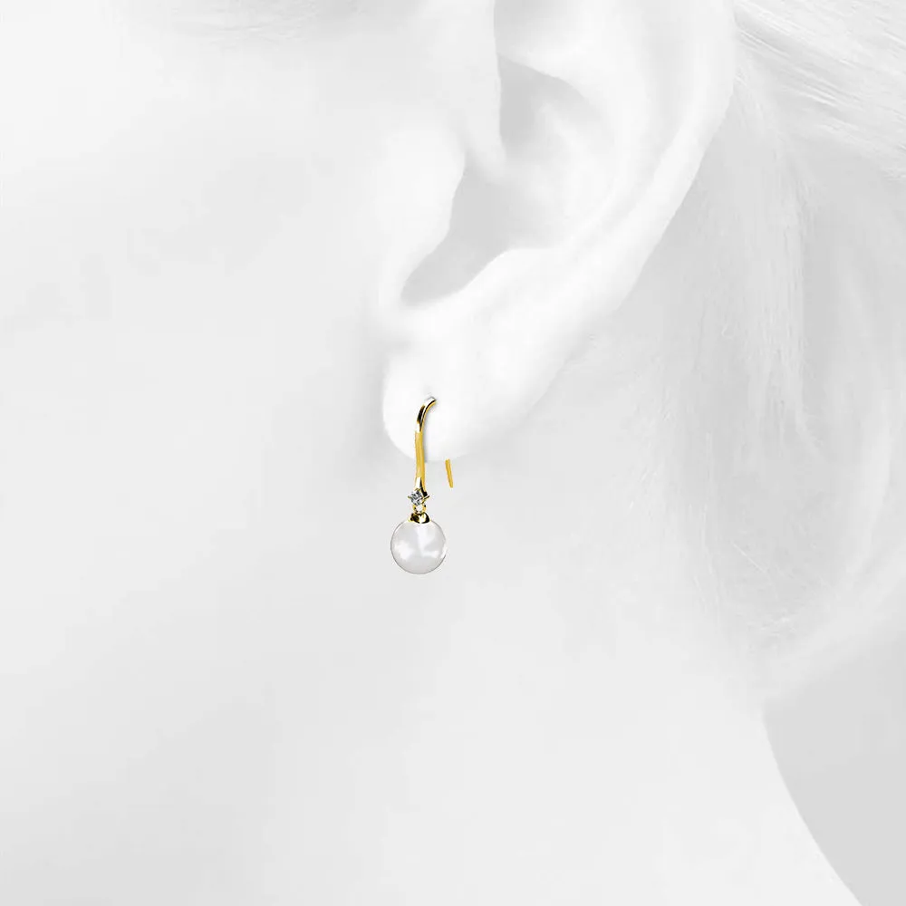 Magnificent Pearl Hook Gold Earrings Embellished With SWAROVSKI Crystals
