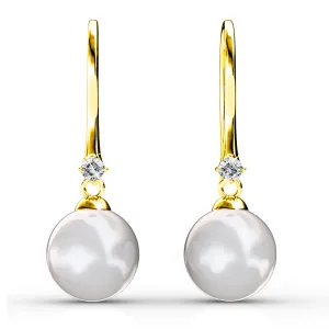 Magnificent Pearl Hook Gold Earrings Embellished With SWAROVSKI Crystals