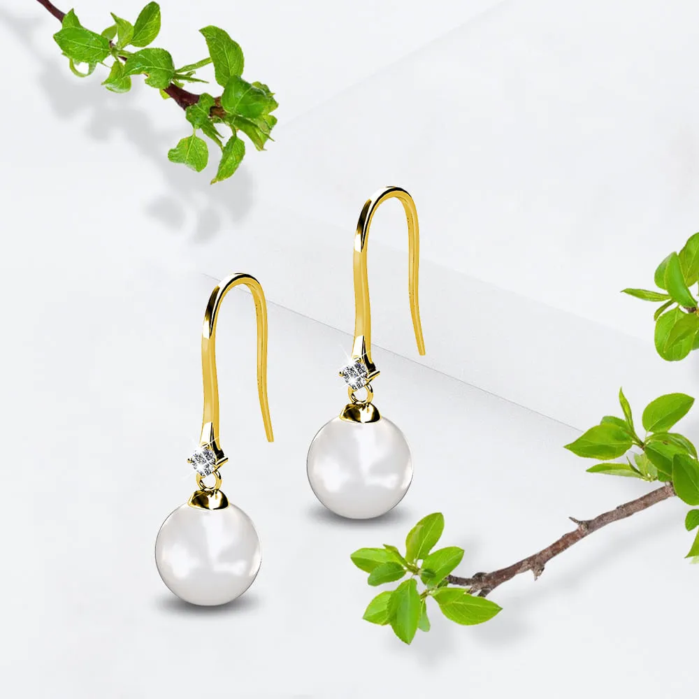 Magnificent Pearl Hook Gold Earrings Embellished With SWAROVSKI Crystals
