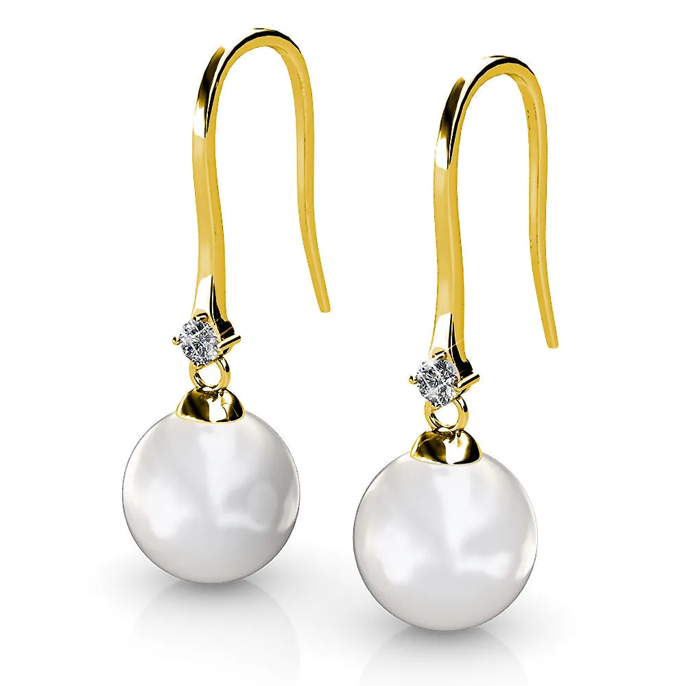 Magnificent Pearl Hook Gold Earrings Embellished With SWAROVSKI Crystals