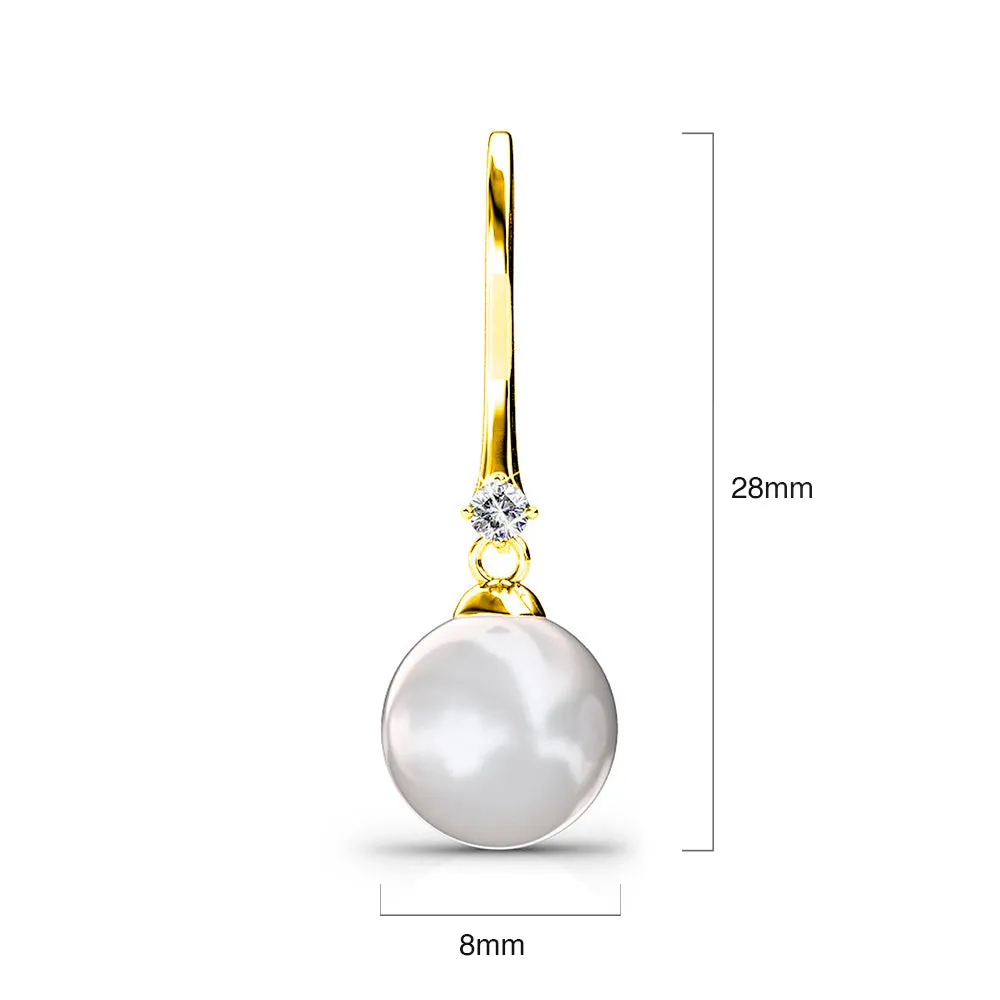 Magnificent Pearl Hook Gold Earrings Embellished With SWAROVSKI Crystals