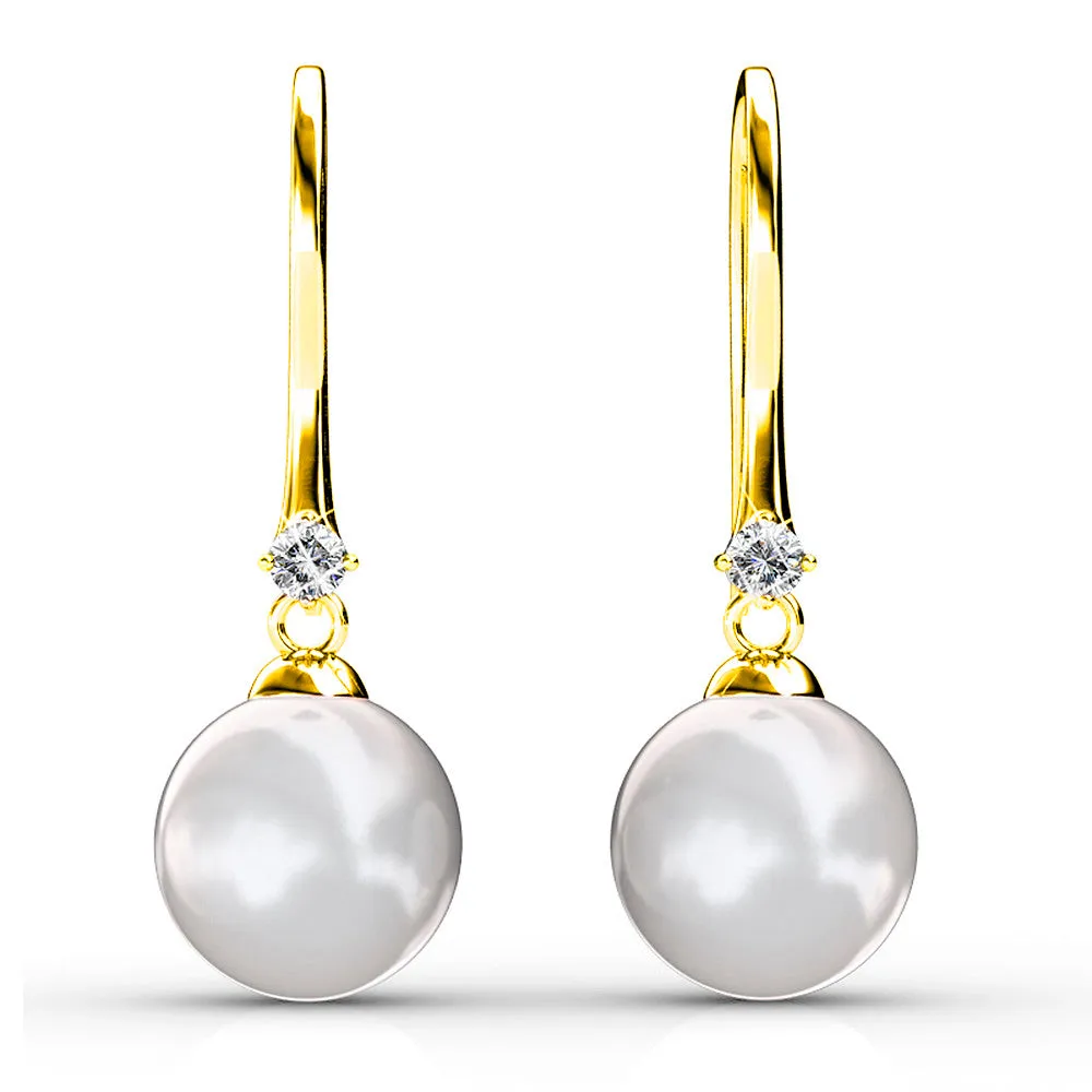 Magnificent Pearl Hook Gold Earrings Embellished With SWAROVSKI Crystals