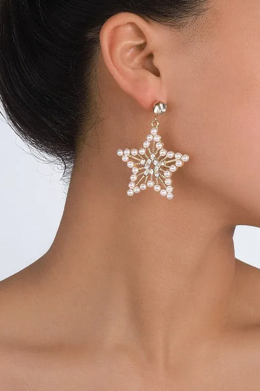 Make A Wish Pearl Star Dangle Earrings
