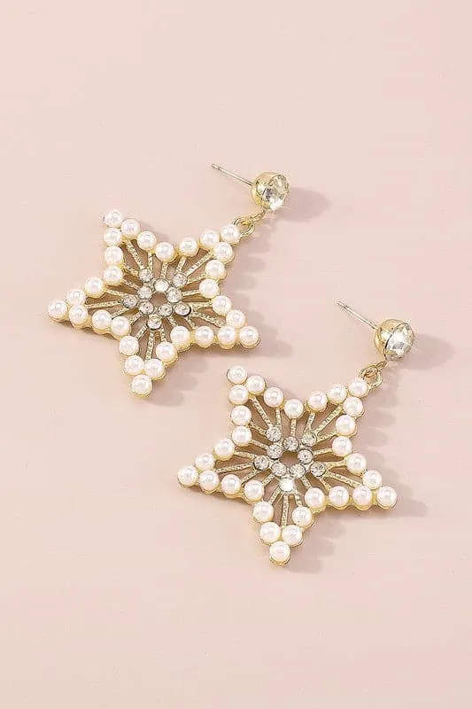 Make A Wish Pearl Star Dangle Earrings