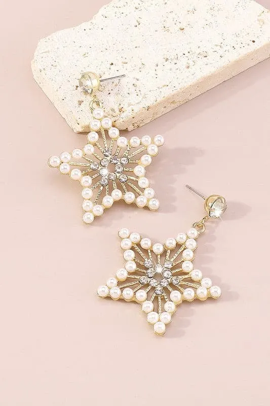 Make A Wish Pearl Star Dangle Earrings