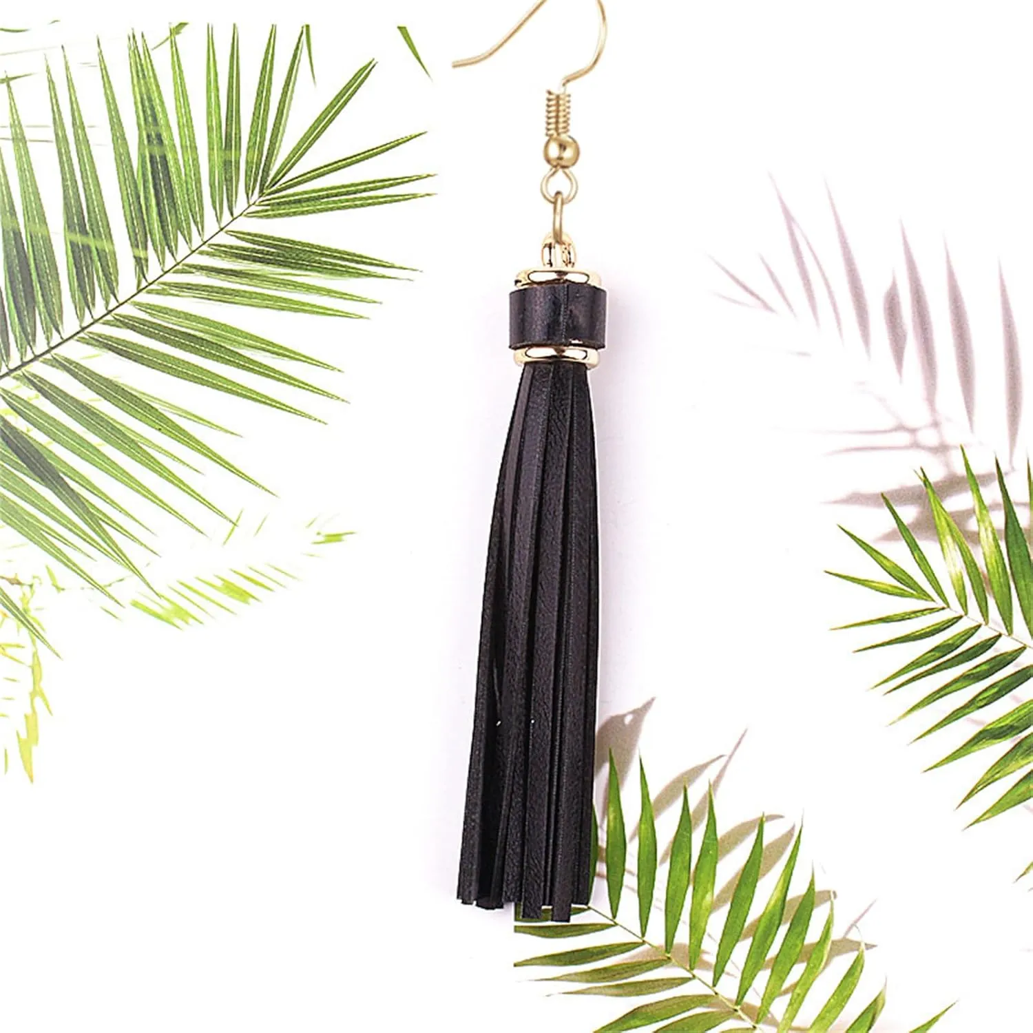 MALOYANVE Leather Layered Tassel Earrings Minimalist Boho Handmade Lightweight Genuine Leather Fringe Dangle Earrings Fashion Jewelry for Women