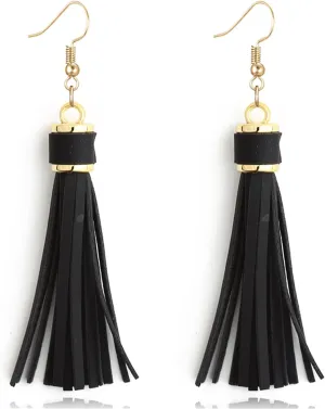 MALOYANVE Leather Layered Tassel Earrings Minimalist Boho Handmade Lightweight Genuine Leather Fringe Dangle Earrings Fashion Jewelry for Women