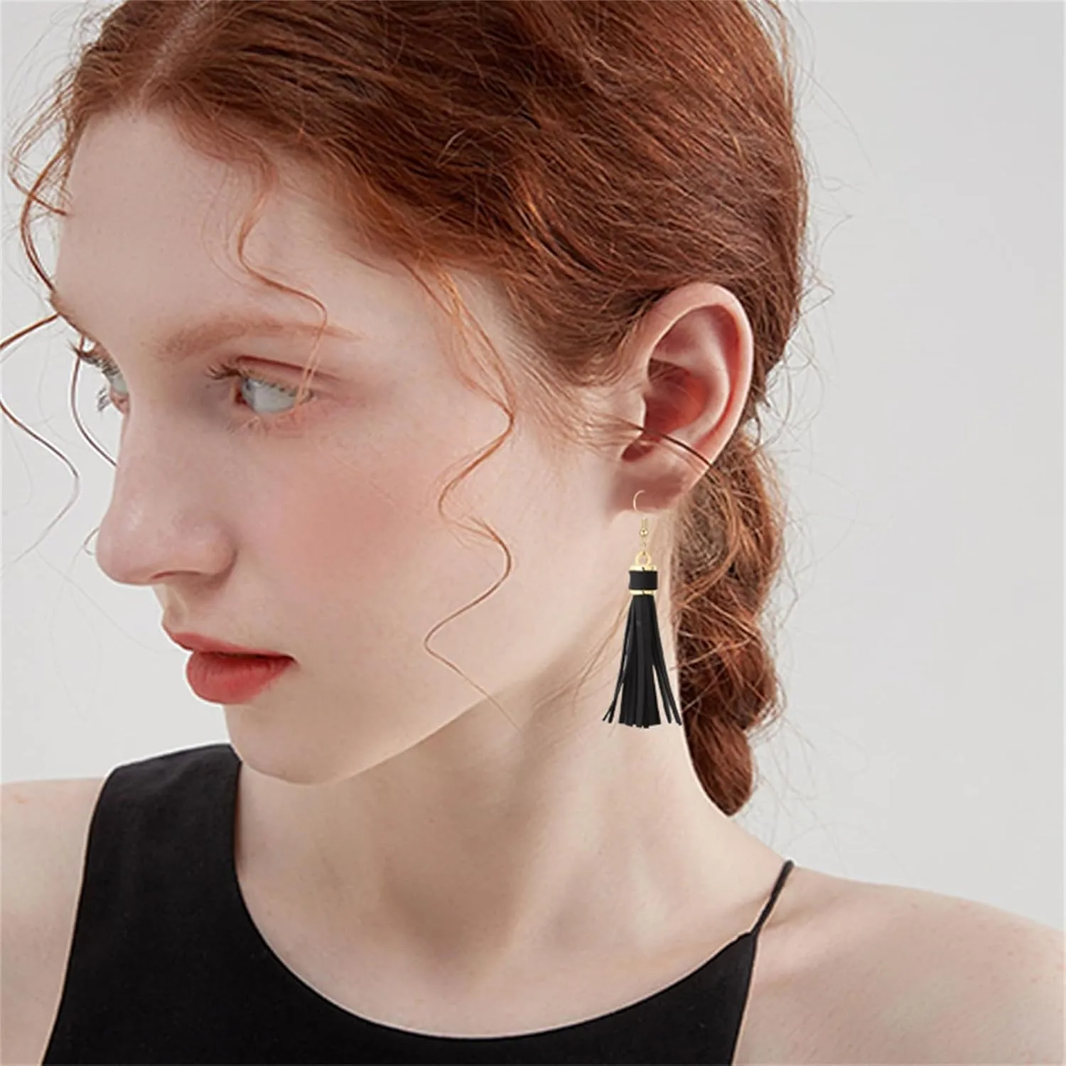 MALOYANVE Leather Layered Tassel Earrings Minimalist Boho Handmade Lightweight Genuine Leather Fringe Dangle Earrings Fashion Jewelry for Women