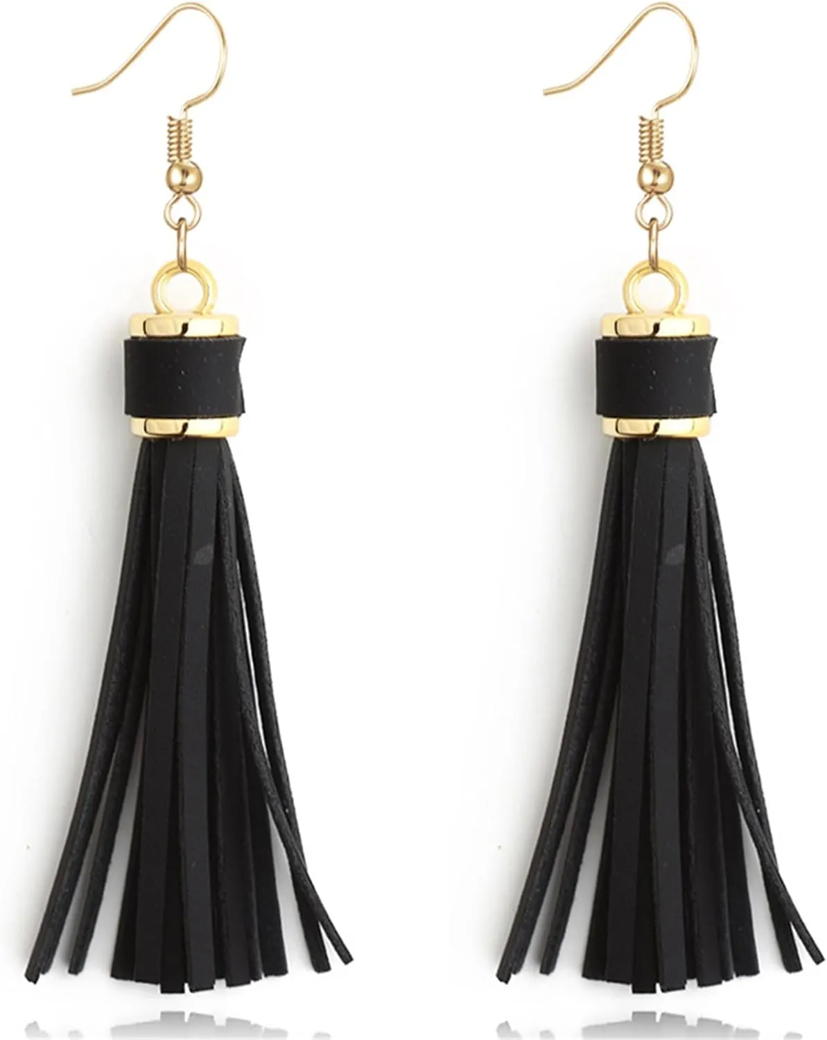 MALOYANVE Leather Layered Tassel Earrings Minimalist Boho Handmade Lightweight Genuine Leather Fringe Dangle Earrings Fashion Jewelry for Women