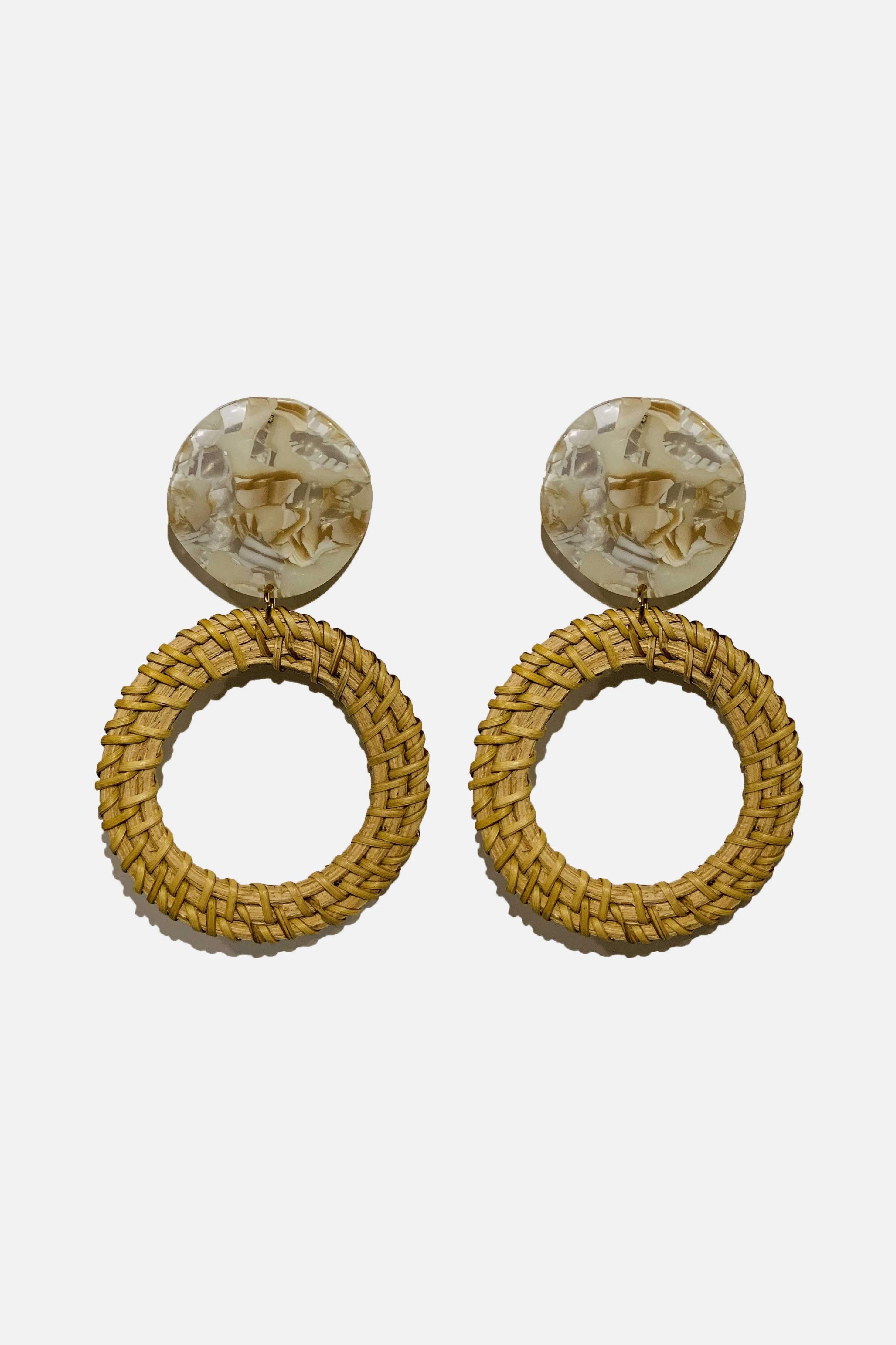 Marbled Resin Open Circle Rattan Earrings