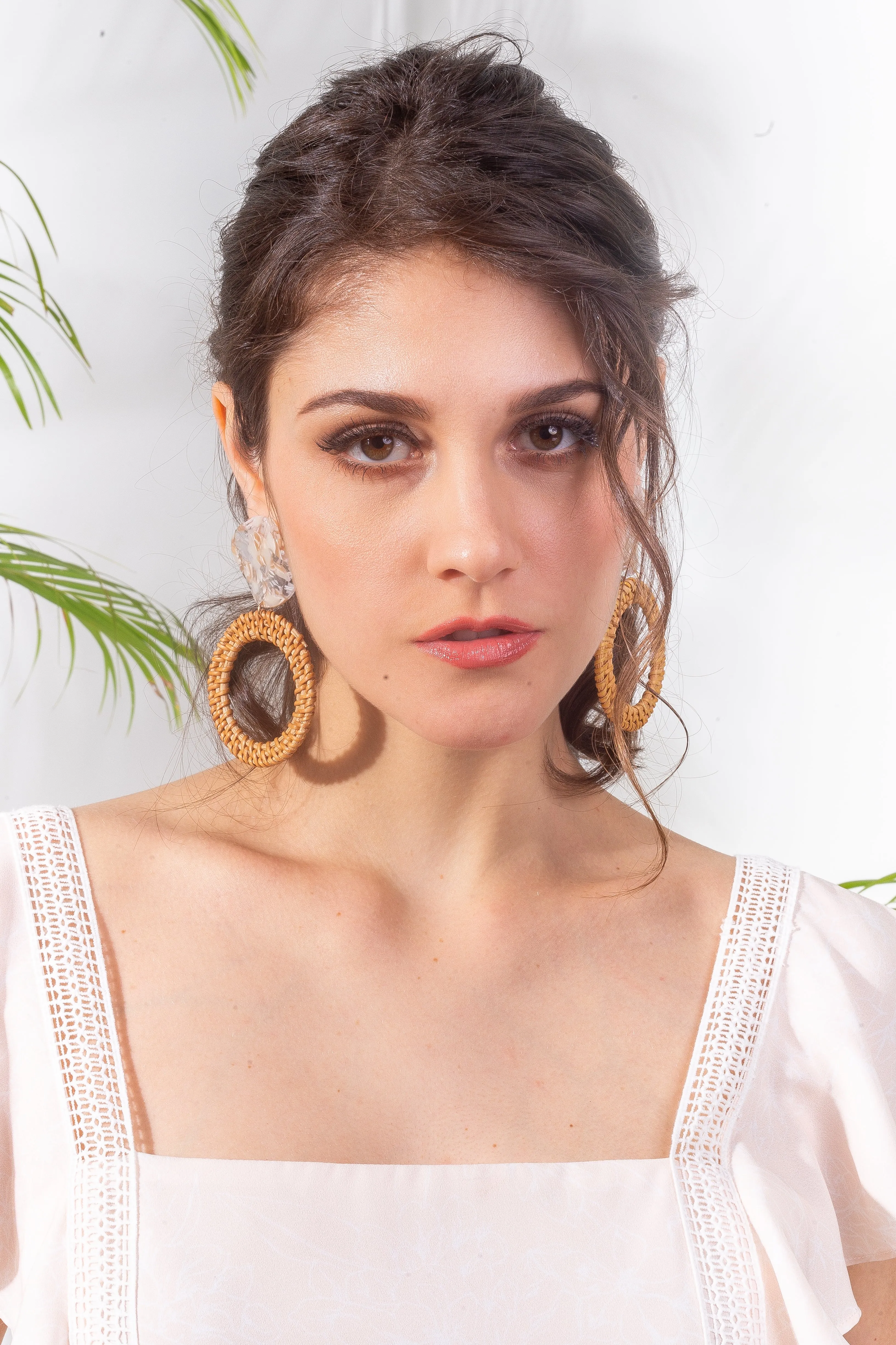 Marbled Resin Open Circle Rattan Earrings