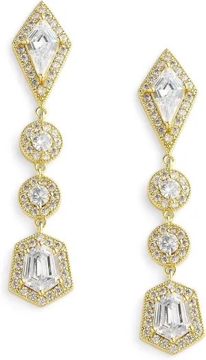 Mariell Gold Art Deco Cut Cubic Zirconia Bridal and Wedding Earrings - 1920's Vintage Style Gold Earrings for Brides, Prom, Homecoming and Mother of the Bride