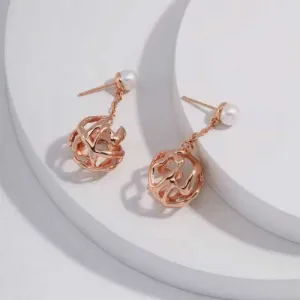 Metal Ball Cultured Freshwater Pearl Sterling Silver Earrings
