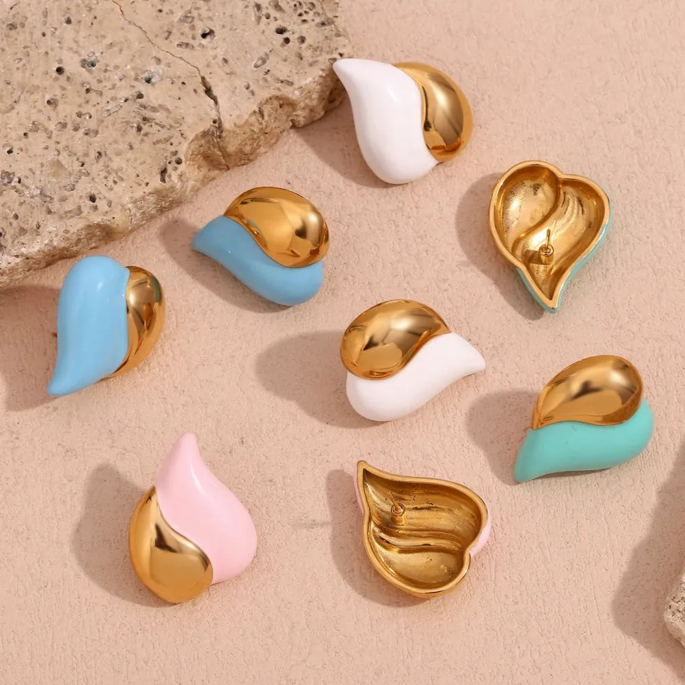 Metal Contrasting Enamel Heart Earrings