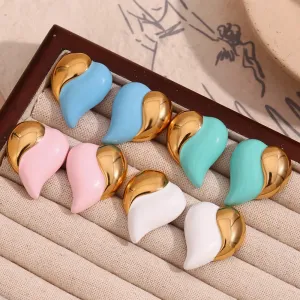 Metal Contrasting Enamel Heart Earrings