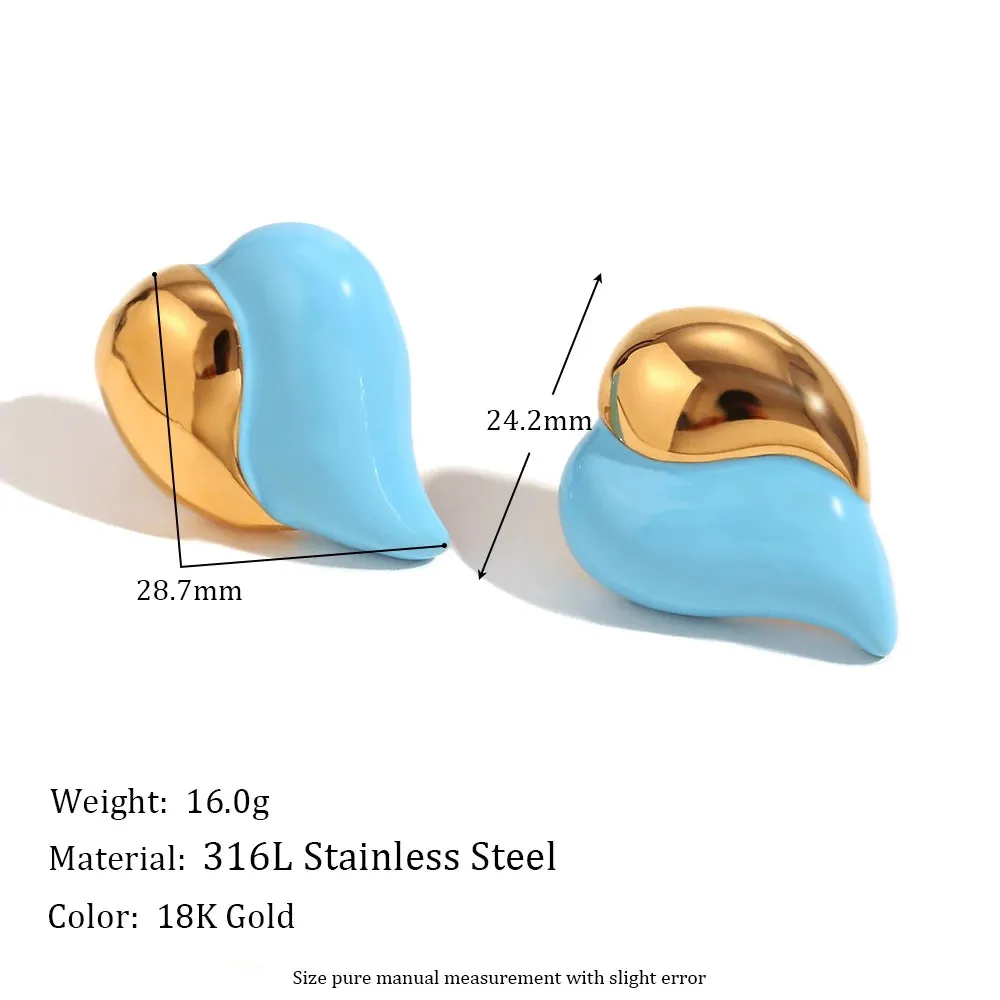 Metal Contrasting Enamel Heart Earrings