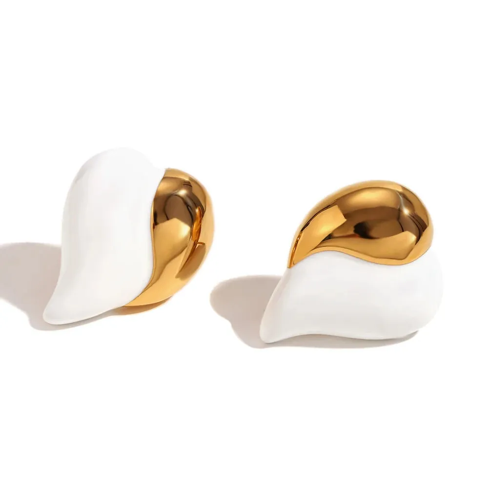 Metal Contrasting Enamel Heart Earrings
