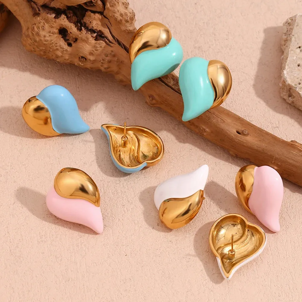 Metal Contrasting Enamel Heart Earrings