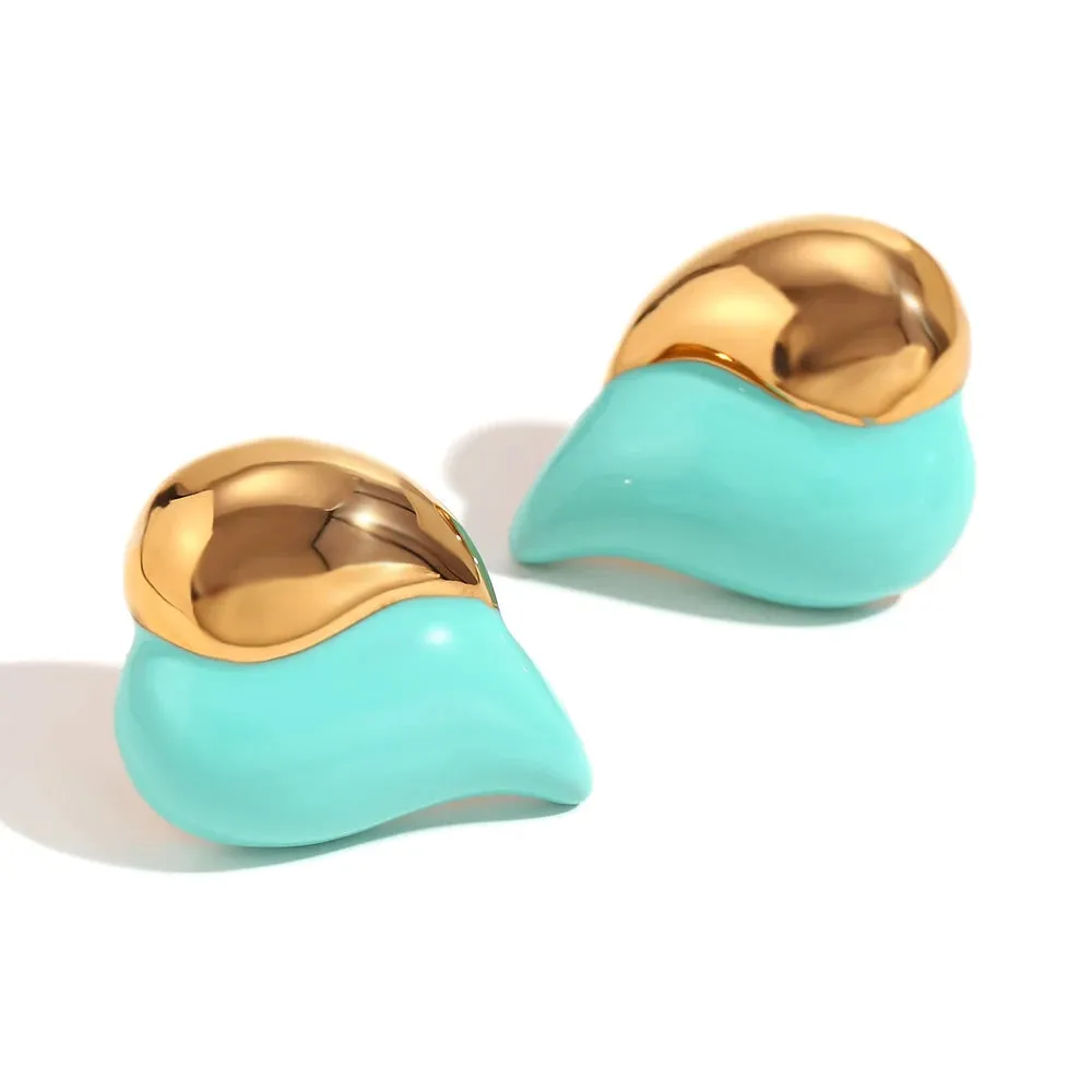 Metal Contrasting Enamel Heart Earrings