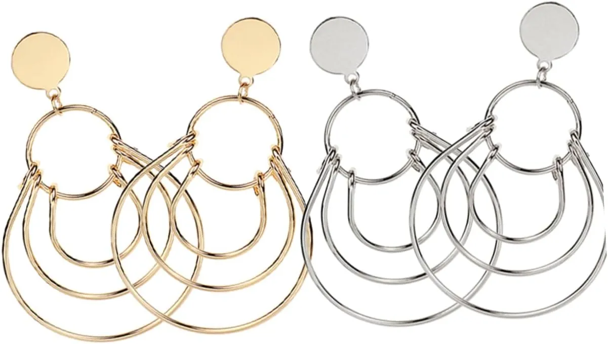 Metal Geometric Hoop Earrings for Women Vintage Style Pair of Fashionable Earrings Layered Design