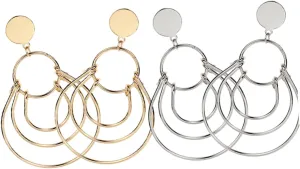 Metal Geometric Hoop Earrings for Women Vintage Style Pair of Fashionable Earrings Layered Design