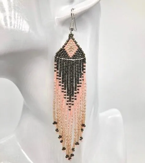 Metallic Olive Blush & Gold Beaded Earrings