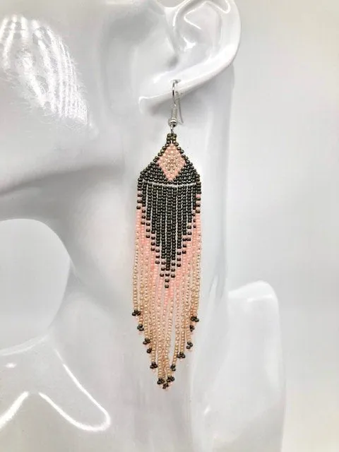 Metallic Olive Blush & Gold Beaded Earrings