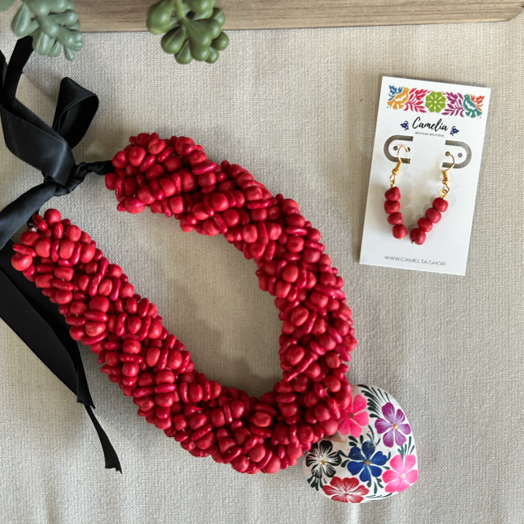 Mexican Seed Braided Necklace Heart set