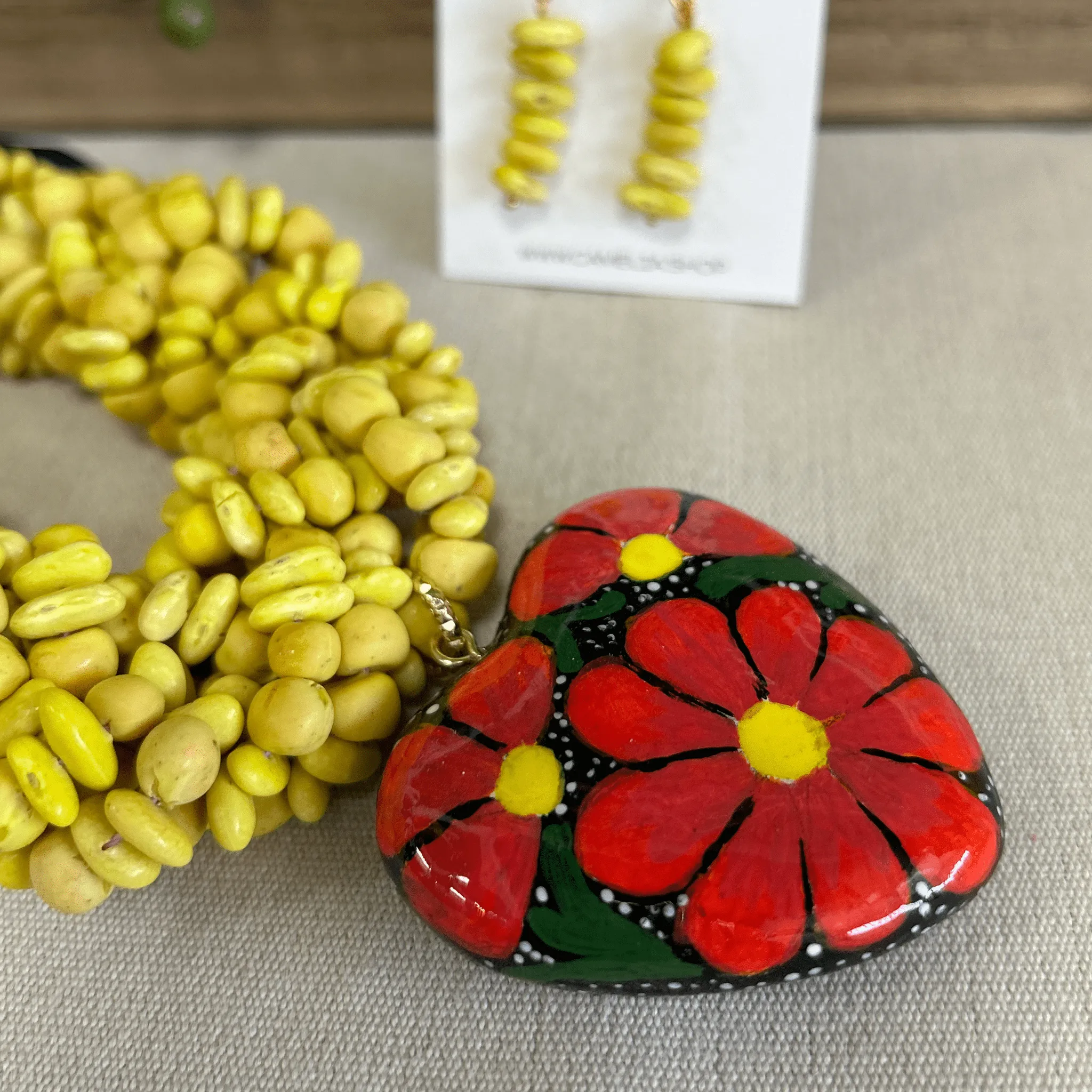 Mexican Seed Braided Necklace Heart set