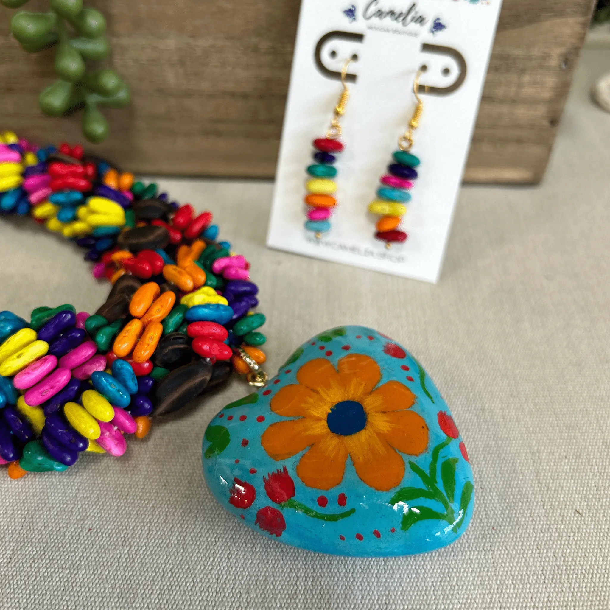 Mexican Seed Braided Necklace Heart set