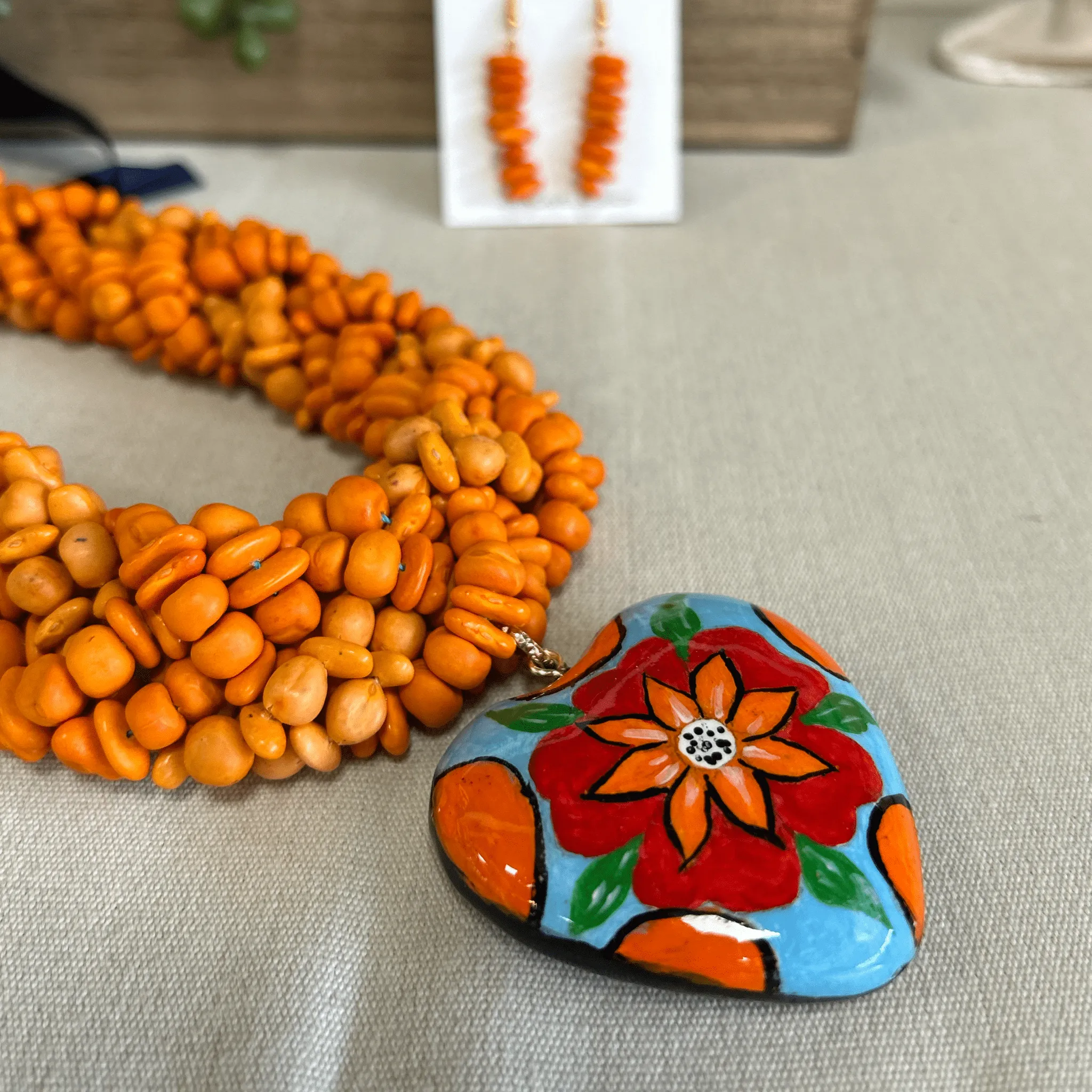 Mexican Seed Braided Necklace Heart set
