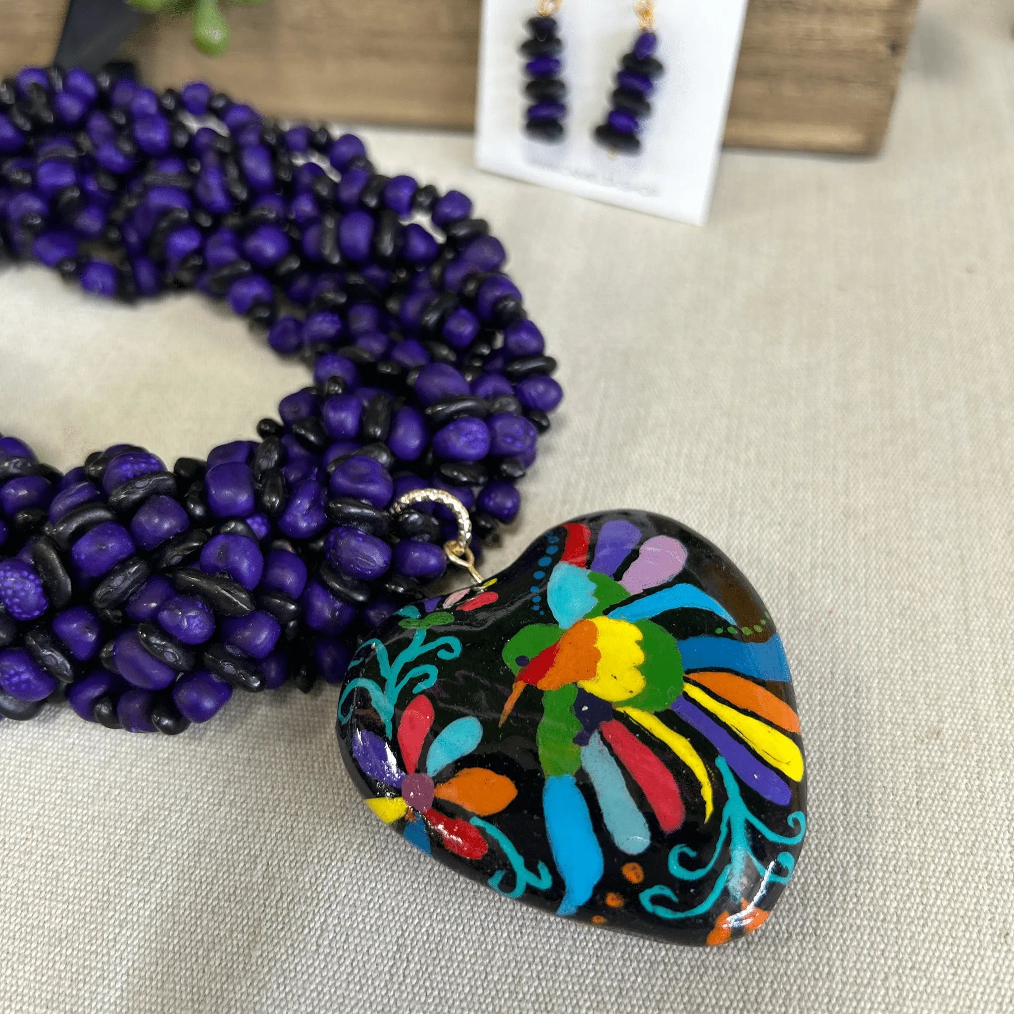 Mexican Seed Braided Necklace Heart set