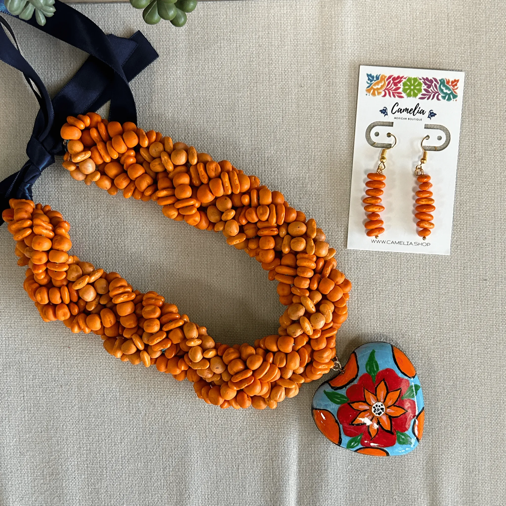Mexican Seed Braided Necklace Heart set
