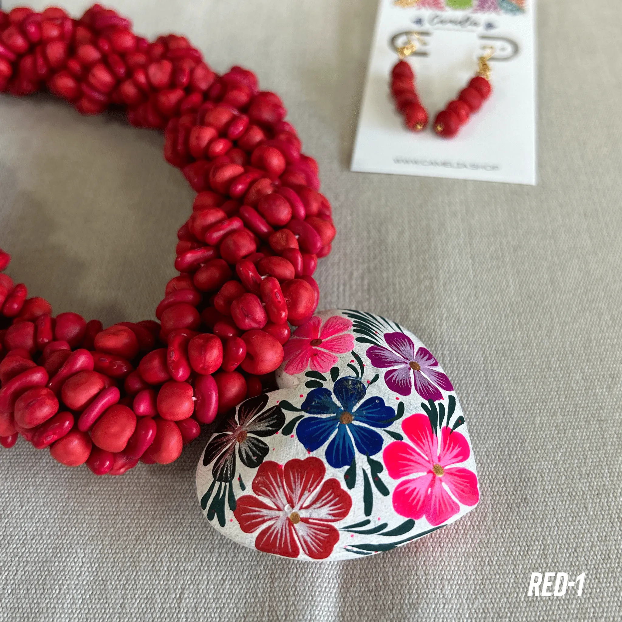 Mexican Seed Braided Necklace Heart set