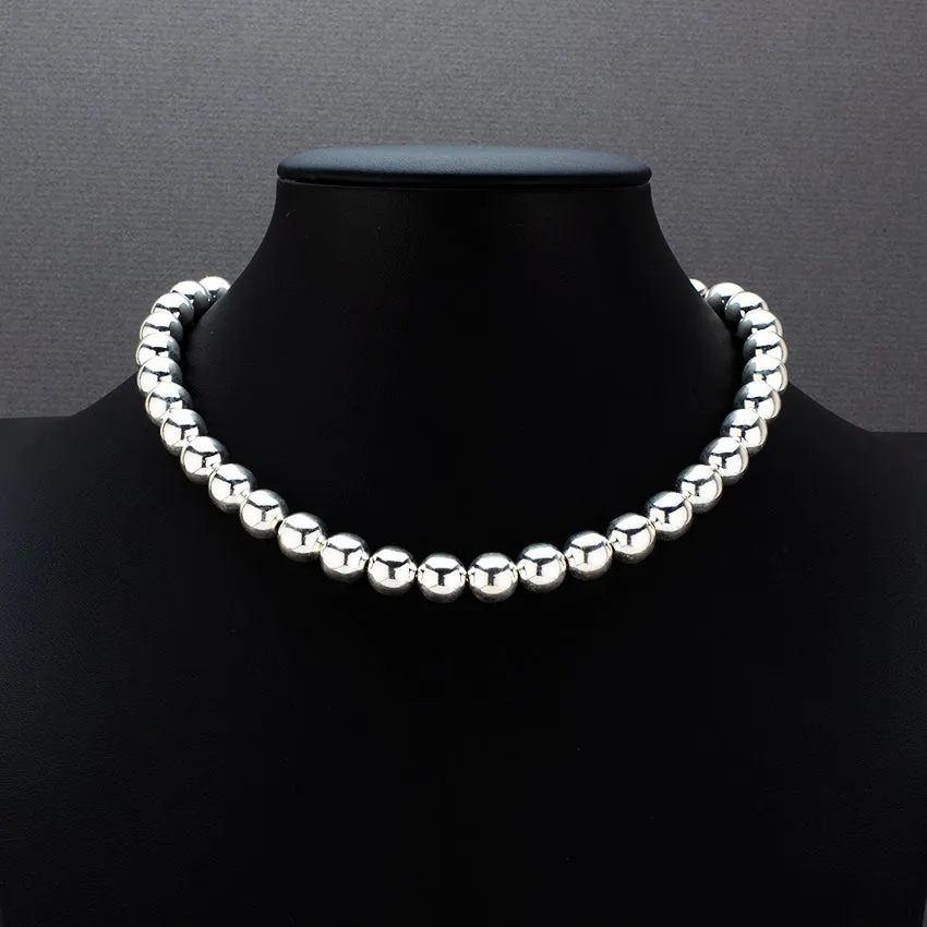 Mexican Sterling Silver 10mm Ball Necklace
