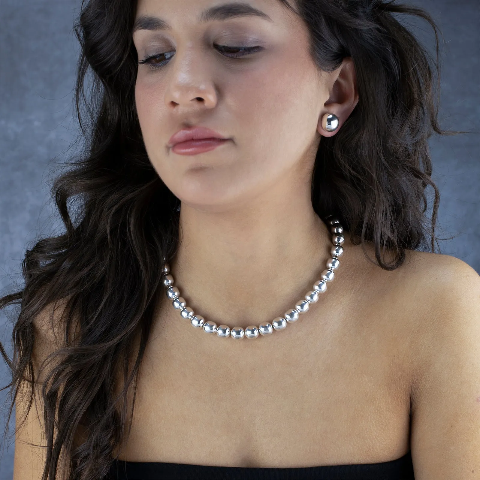 Mexican Sterling Silver 10mm Ball Necklace