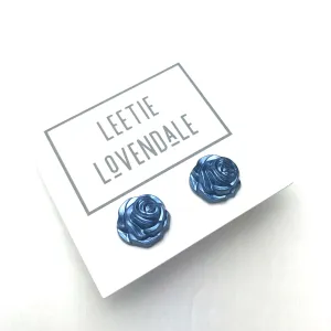 Midnight Blue Pearl Rose Button Stud Earrings