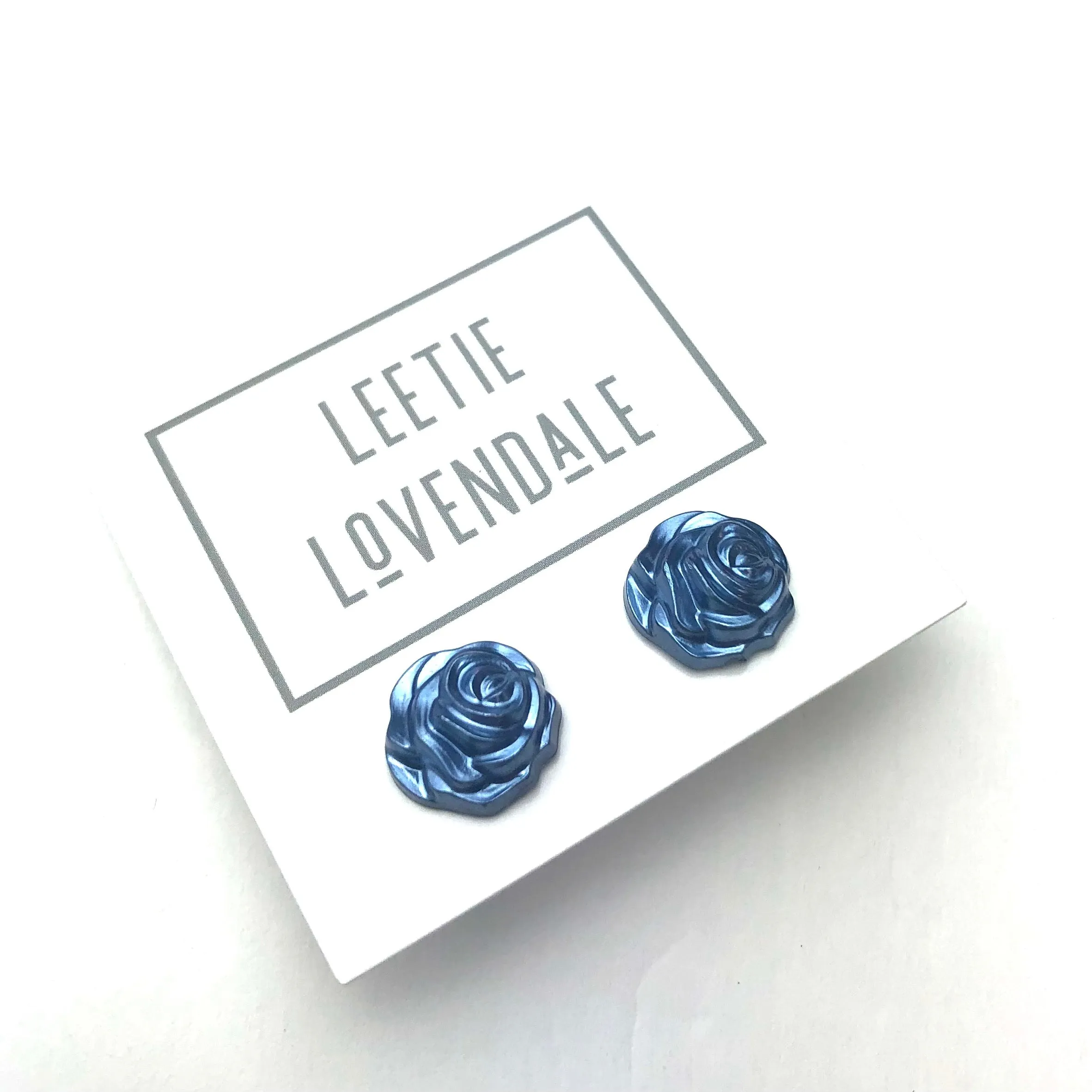 Midnight Blue Pearl Rose Button Stud Earrings
