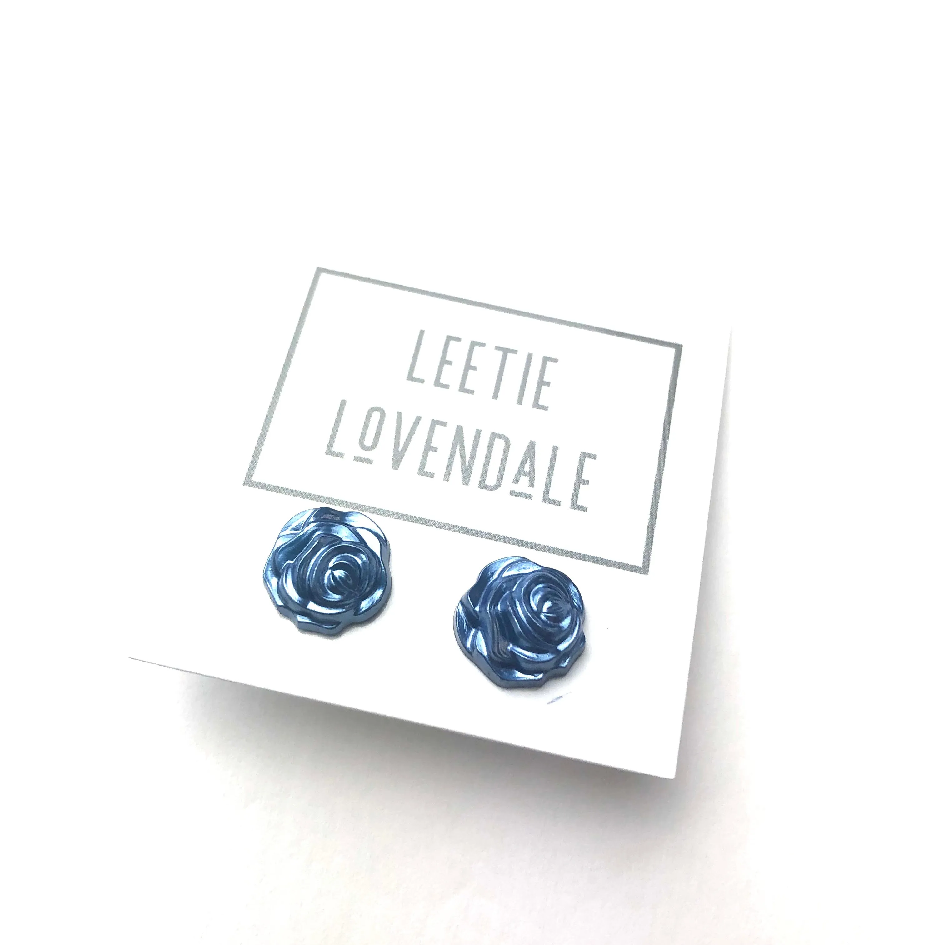 Midnight Blue Pearl Rose Button Stud Earrings