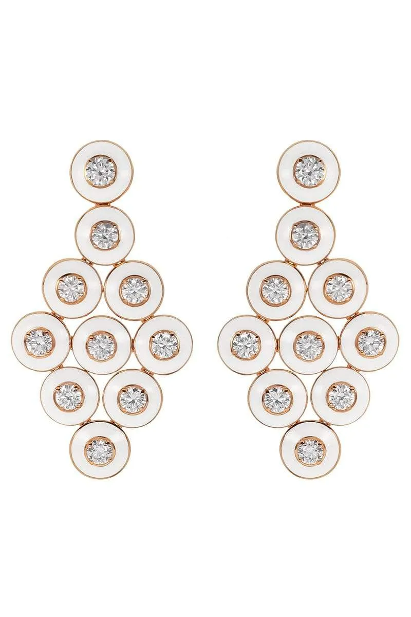 Mina Diamond and Ivory Enamel Earrings