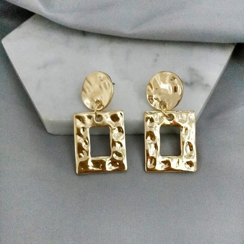 Minimalist Hammered Square Earrings Women Brass Geometric Earrings Statement Dangle Earrings
